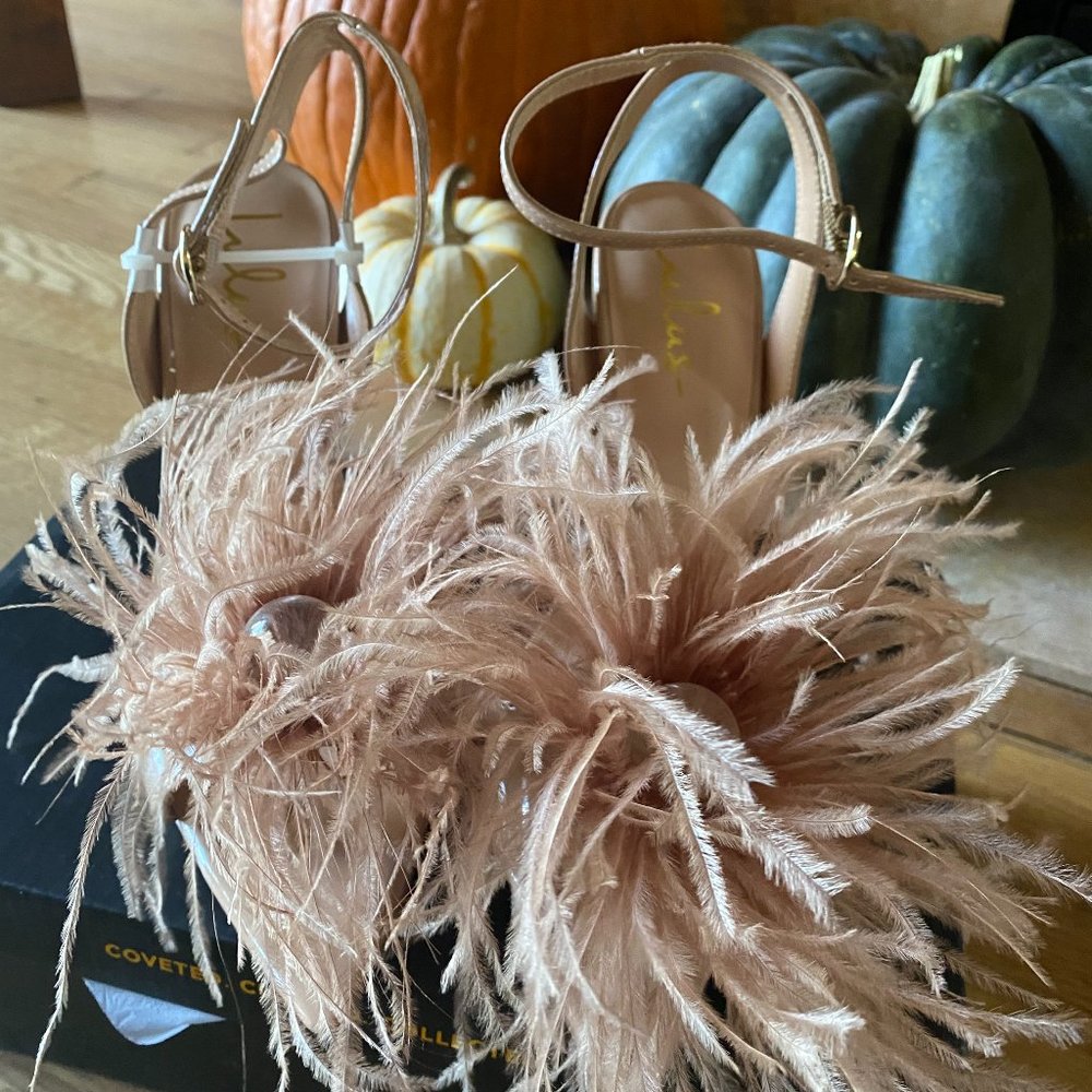 Harlee Light Nude Patent Feather High Heel Sandals